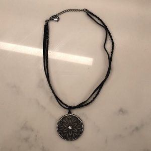 16 inch black medallion necklace with gems
